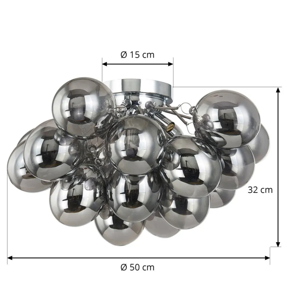 Lucande plafondlamp Diborah, rookgrijs, glas, Ø 50 cm, G9
