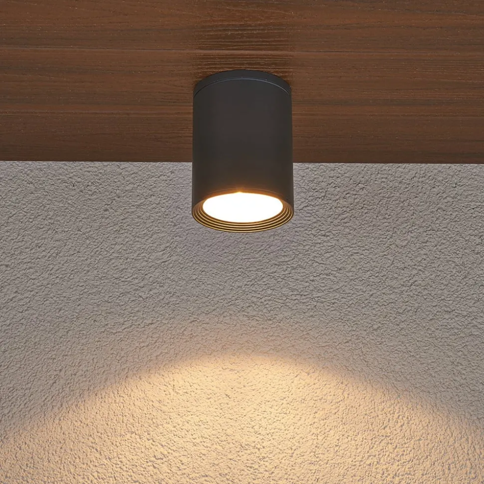 Lucande plafondspot Minna, antraciet, 14cm, IP54, E27