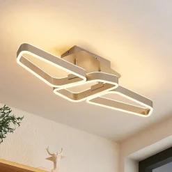 Lucande Quinn LED plafondlamp nikkel 3-lamps