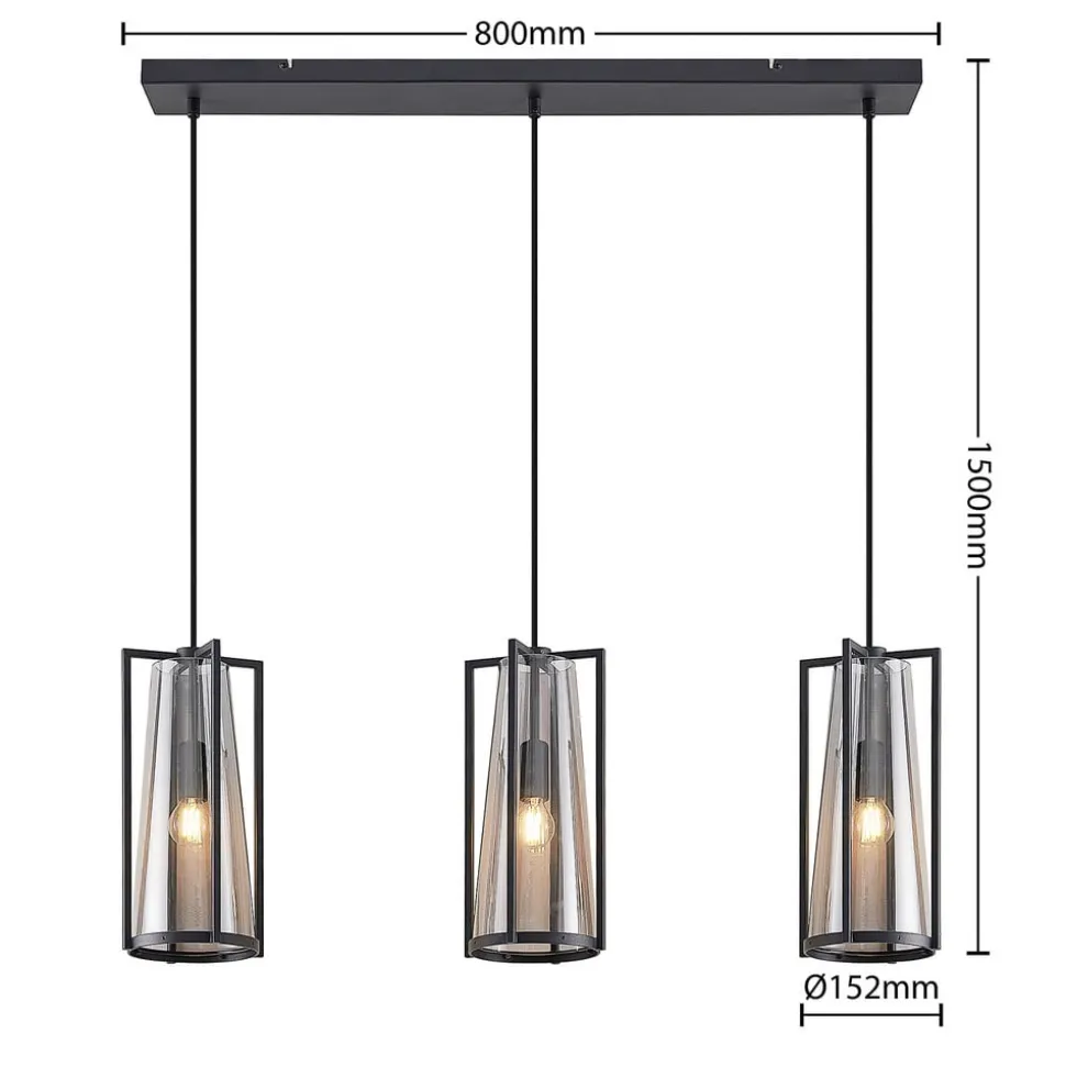 Lucande Rufina hanglamp, 3-lamps, langwerpig