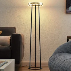 Lucande Seppe LED vloerlamp, messing