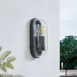 Lucande Serine buitenwandlamp, 25,5 cm, zwart, aluminium