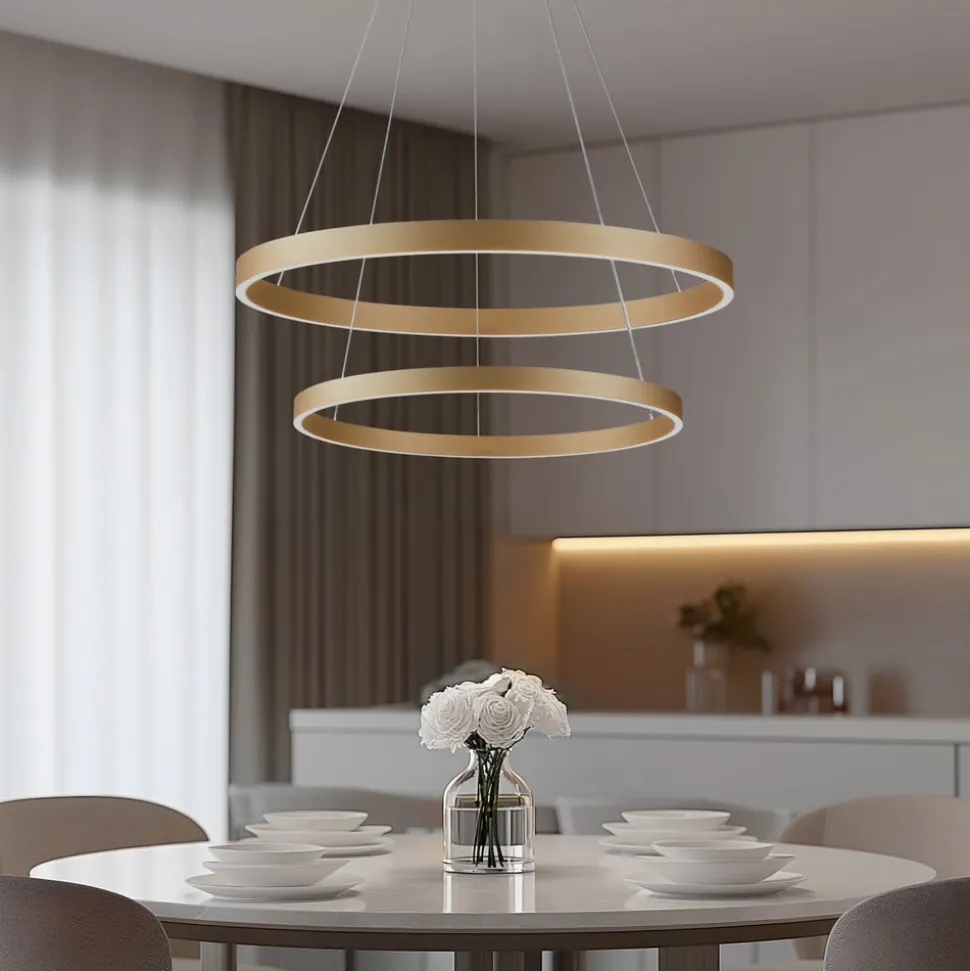 Lucande Smart LED hanglamp Yonam, goud, 2-lamps, Tuya