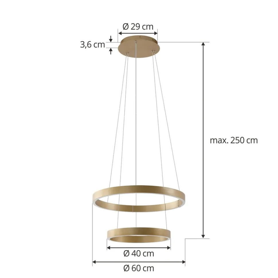 Lucande Smart LED hanglamp Yonam, goud, 2-lamps, Tuya