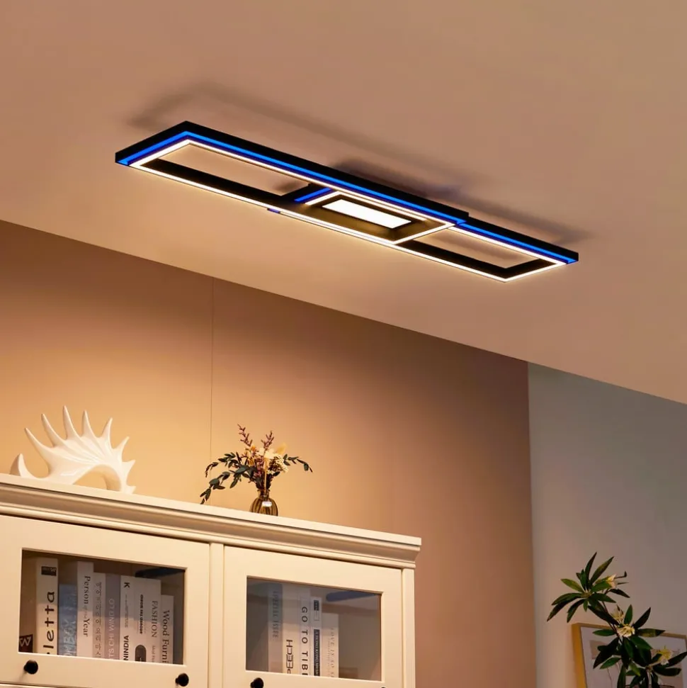 Lucande Smart LED plafondlamp Tjado 115 cm zwart RGB CCT