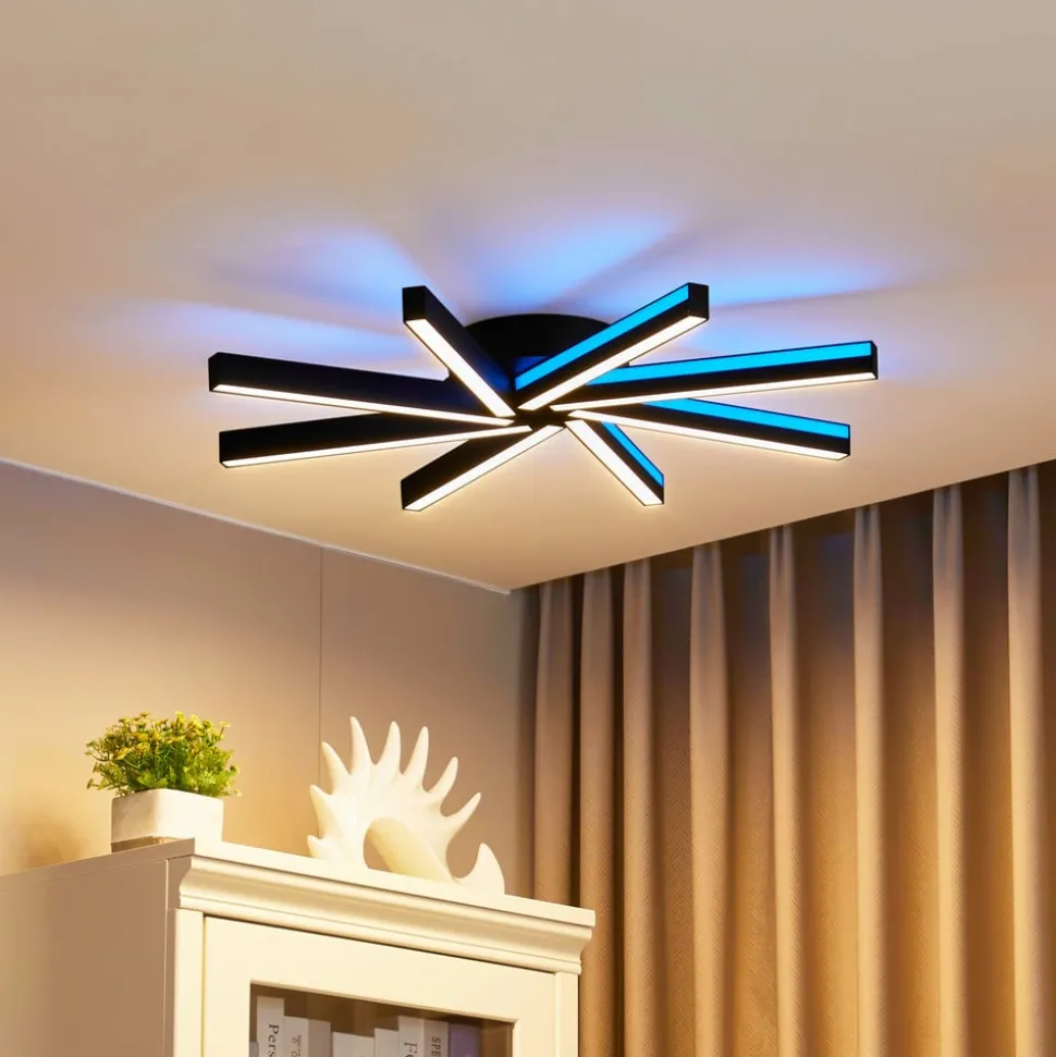 Lucande Smart LED plafondlamp Tjado, Ø70 cm, zwart, RGBW