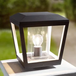 Lucande Sokkellamp Dunia, antraciet, metaal, 24 cm, IP54