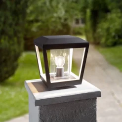 Lucande Sokkellamp Dunia, antraciet, metaal, 24 cm, IP54