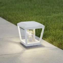 Lucande Sokkellamp Dunia, wit, metaal, 24cm, E27, IP54