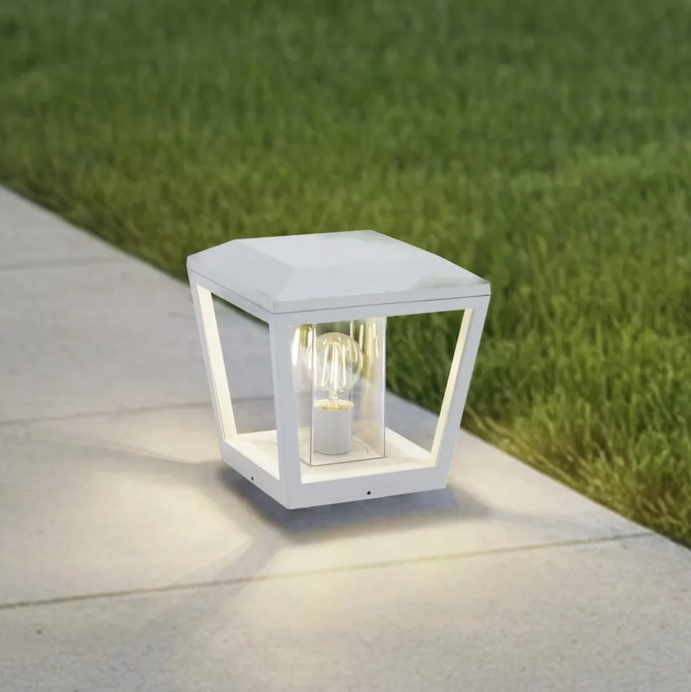 Lucande Sokkellamp Dunia, wit, metaal, 24cm, E27, IP54