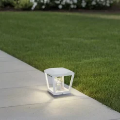 Lucande Sokkellamp Dunia, wit, metaal, 24cm, E27, IP54