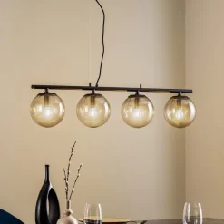 Lucande Sotiana hanglamp, 4 glazen bollen, zwart