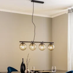 Lucande Sotiana hanglamp, 4 glazen bollen, zwart