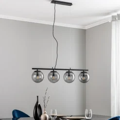 Lucande Sotiana hanglamp, 4 glazen bollen, zwart