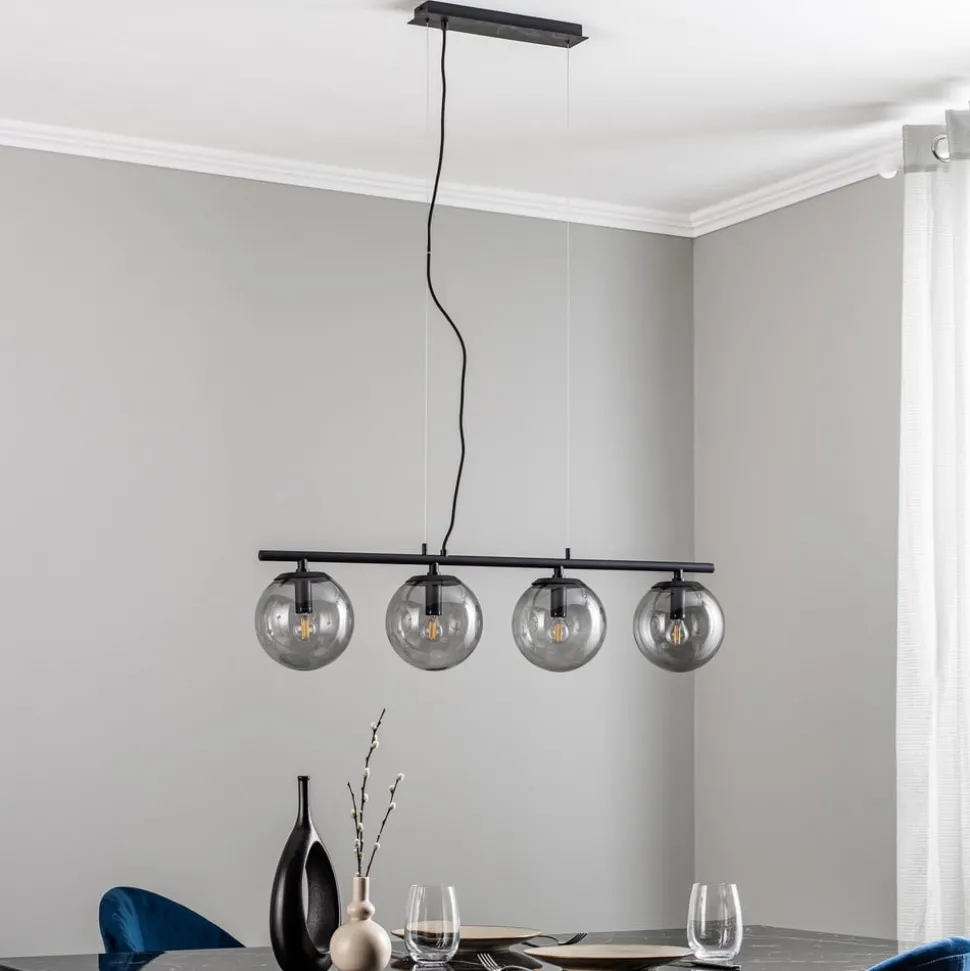 Lucande Sotiana hanglamp, 4 glazen bollen, zwart