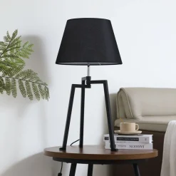 Lucande tafellamp Amona, zwart, textiel, 69 cm, driepoot