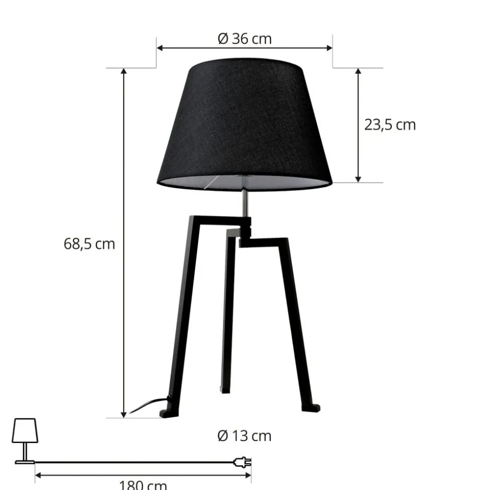 Lucande tafellamp Amona, zwart, textiel, 69 cm, driepoot