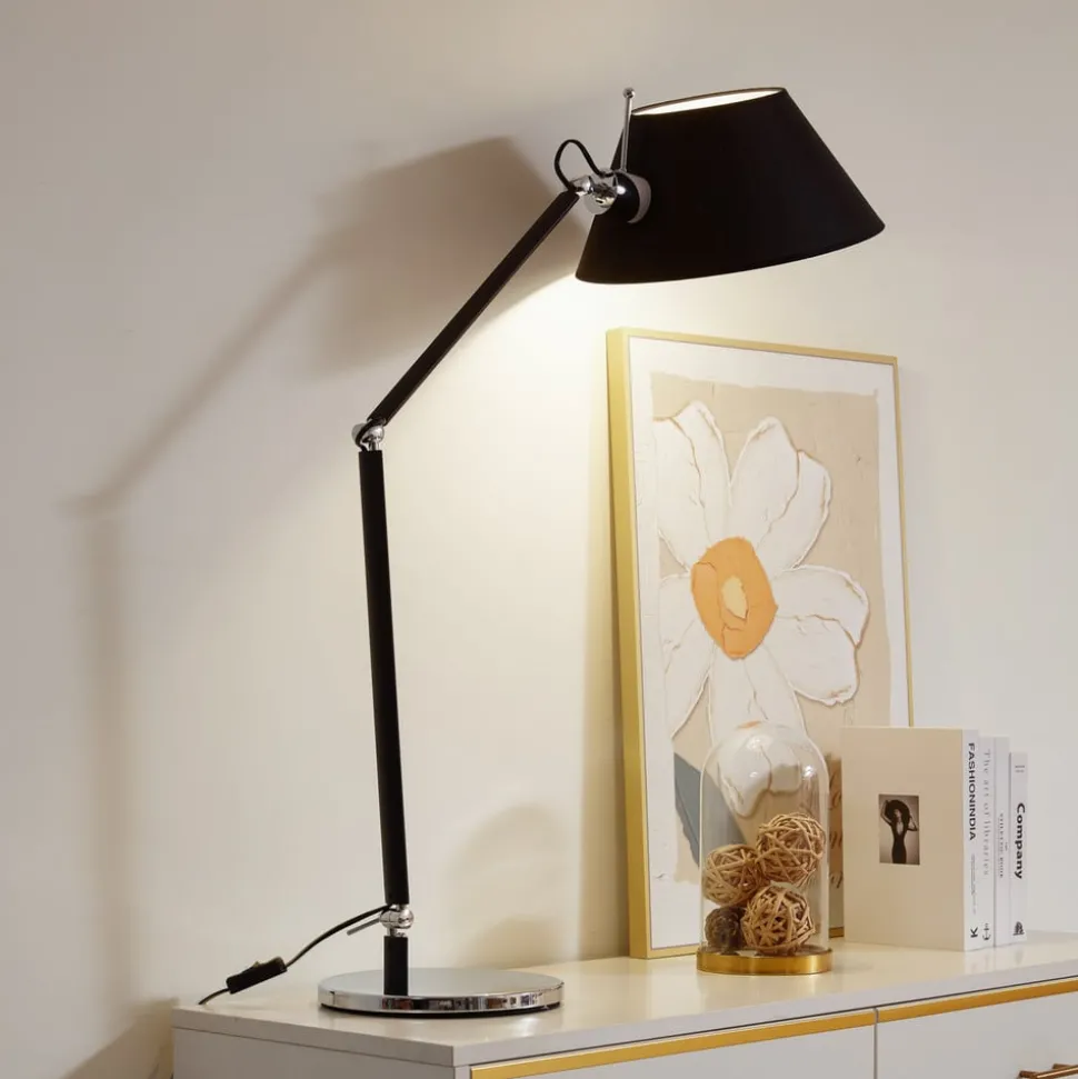 Lucande tafellamp Dansari, zwart, metaal, verstelbaar
