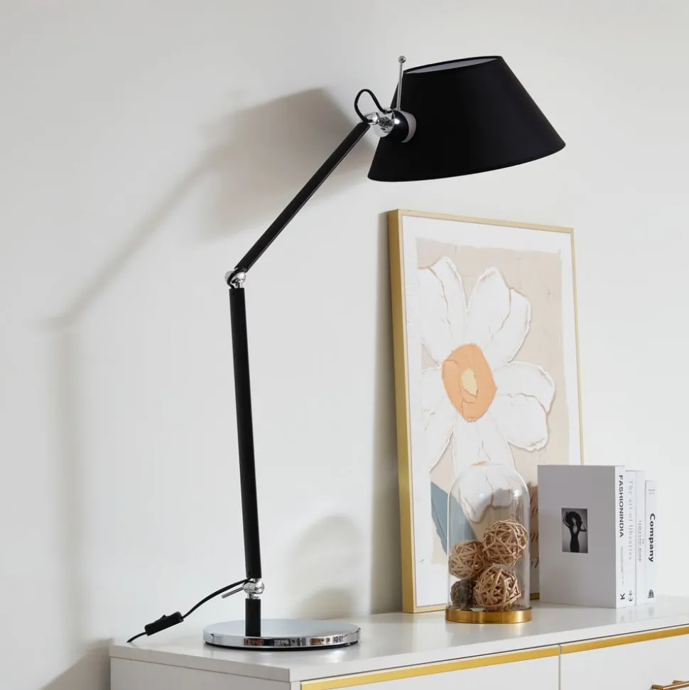 Lucande tafellamp Dansari, zwart, metaal, verstelbaar