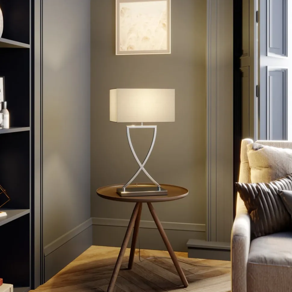 Lucande tafellamp Evaine, chroom/wit, metaal, 66 cm, E27