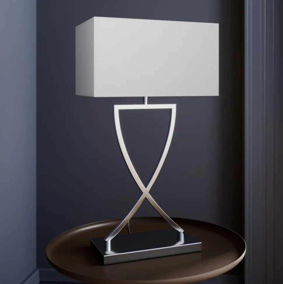 Lucande tafellamp Evaine, chroom/wit, metaal, 66 cm, E27