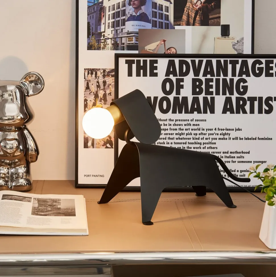 Lucande tafellamp Idalina, hond, zwart, ijzer, 41 cm