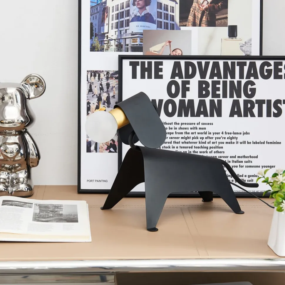 Lucande tafellamp Idalina, hond, zwart, ijzer, 41 cm