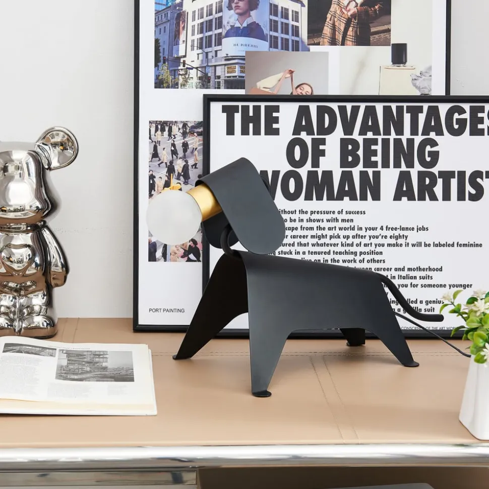 Lucande tafellamp Idalina, hond, zwart, ijzer, 41 cm