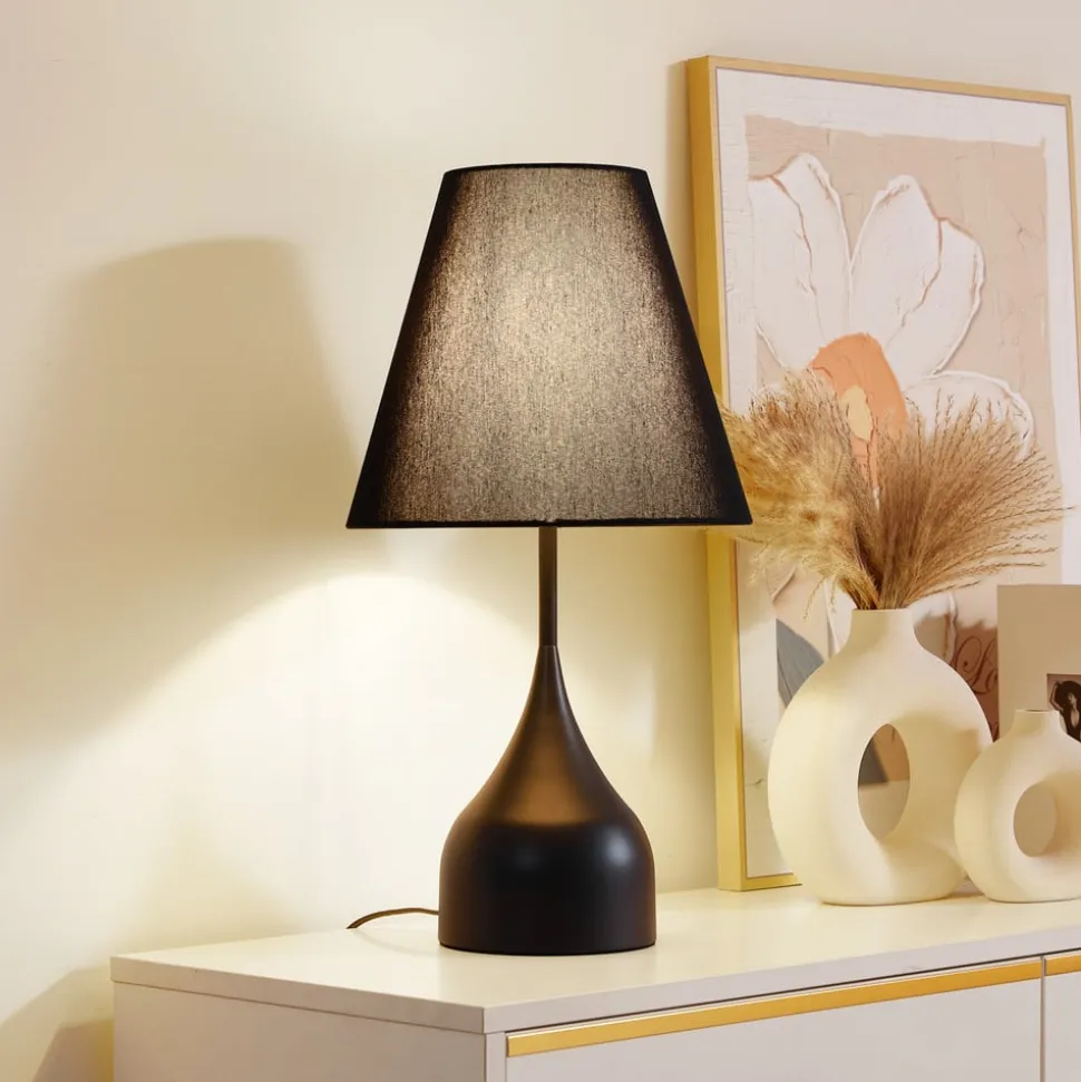 Lucande tafellamp Luoti, zwart, textiel, 57 cm hoog