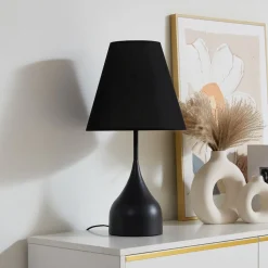 Lucande tafellamp Luoti, zwart, textiel, 57 cm hoog