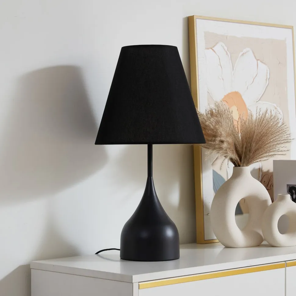 Lucande tafellamp Luoti, zwart, textiel, 57 cm hoog