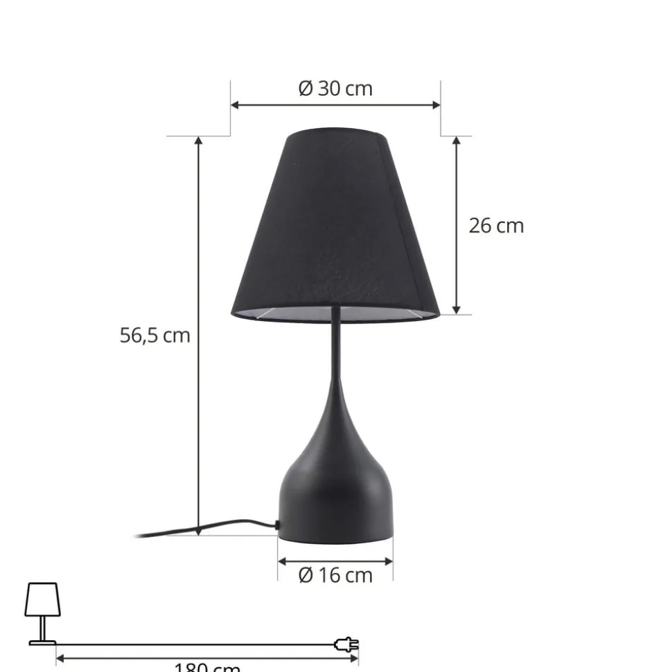 Lucande tafellamp Luoti, zwart, textiel, 57 cm hoog