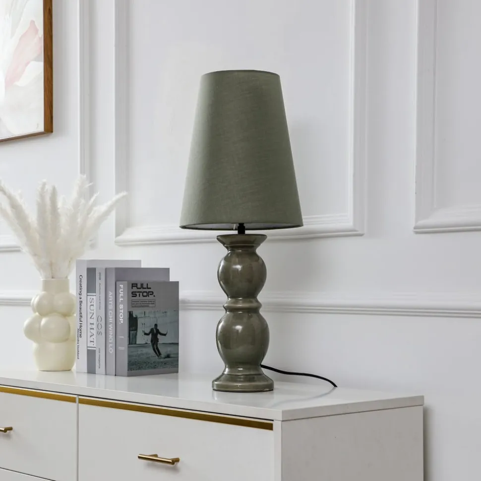 Lucande tafellamp Lyndorin, groen, keramiek