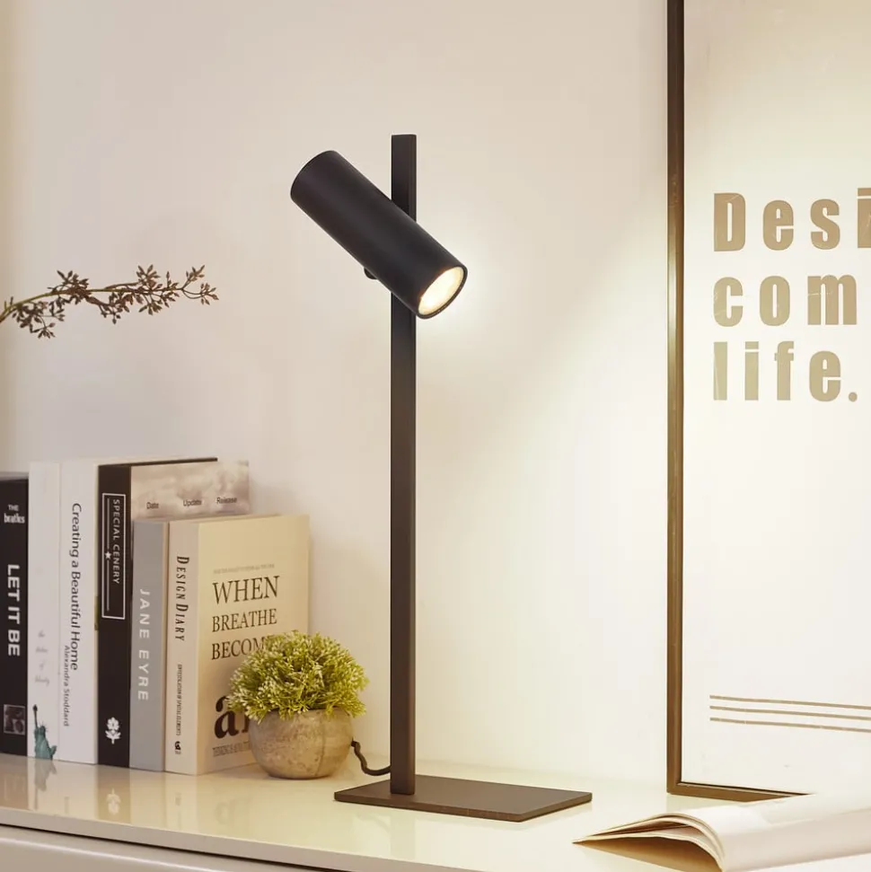 Lucande tafellamp Lysias, zwart, metaal, hoogte 55cm