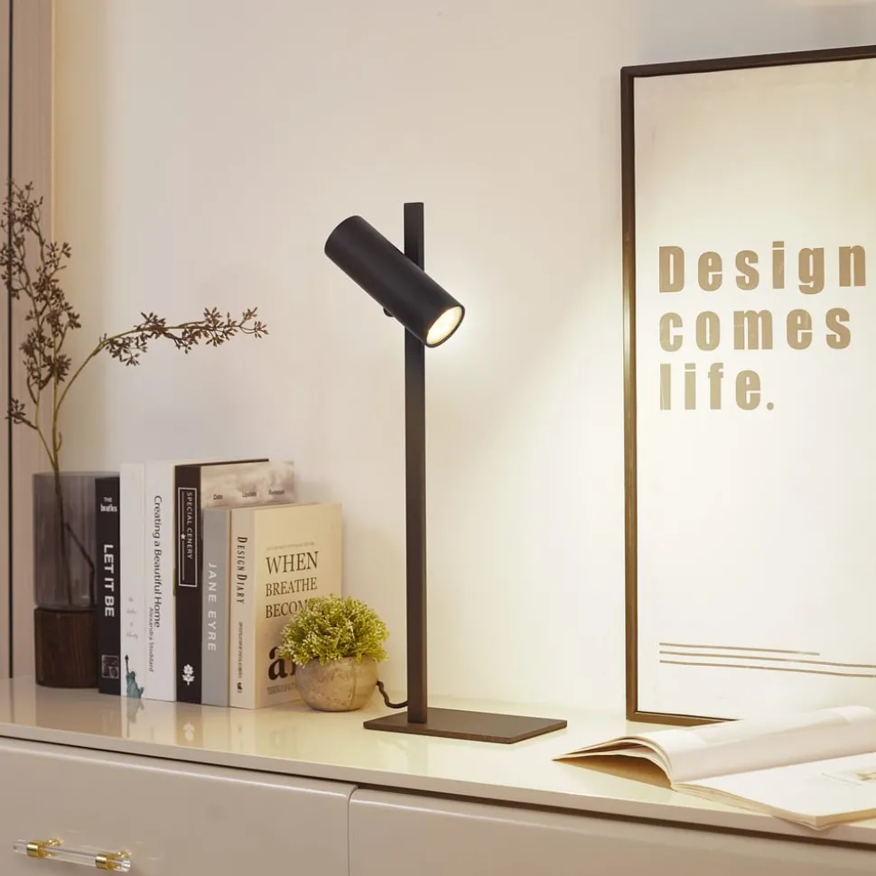 Lucande tafellamp Lysias, zwart, metaal, hoogte 55cm