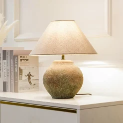 Lucande tafellamp Thalorin, hoogte 39 cm, bruin, keramiek