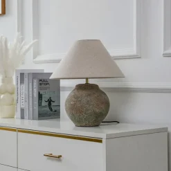 Lucande tafellamp Thalorin, hoogte 39 cm, bruin, keramiek