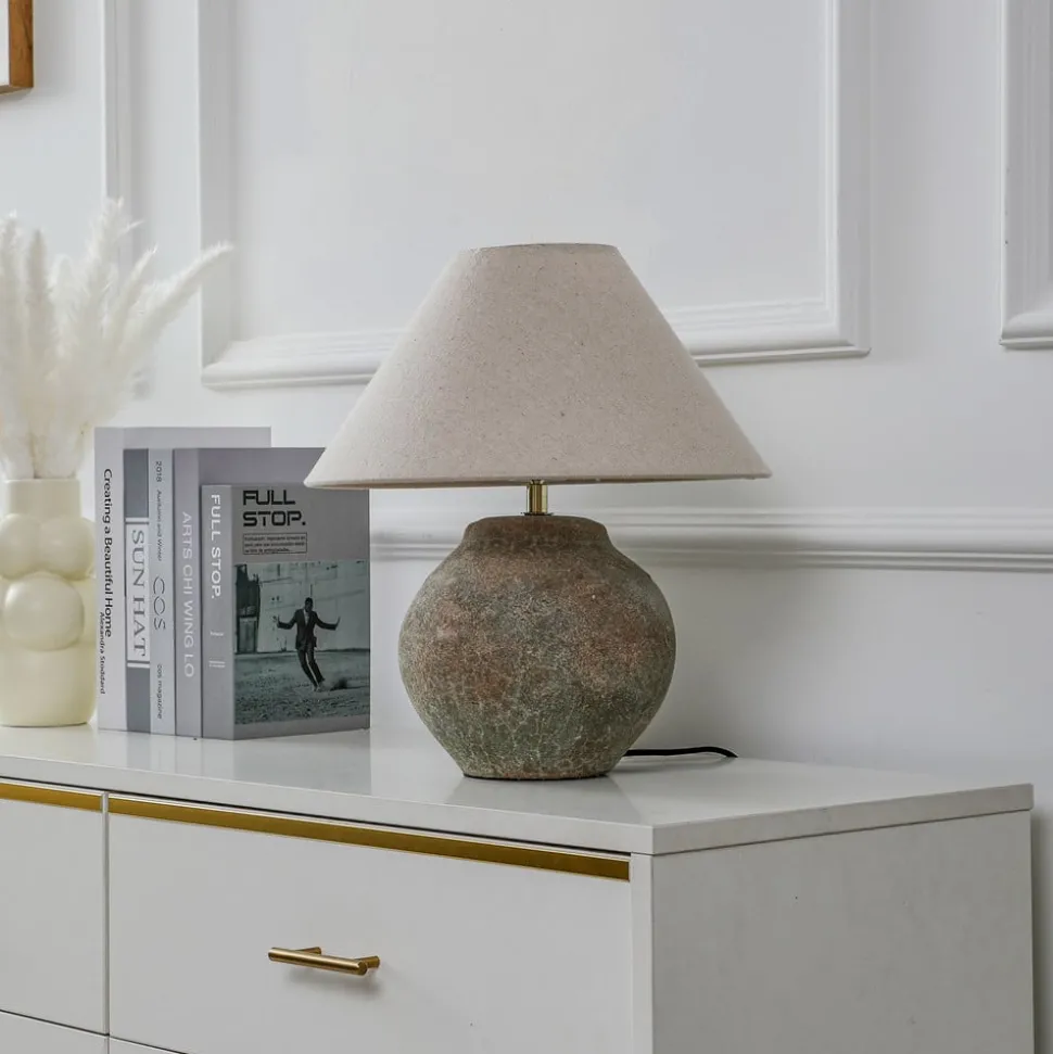 Lucande tafellamp Thalorin, hoogte 39 cm, bruin, keramiek