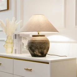 Lucande tafellamp Thalorin, hoogte 46 cm, grijs, keramiek