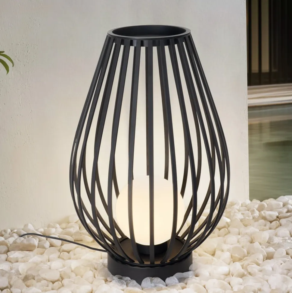 Lucande terraslamp Marrin, zwart, metaal, Ø 46cm