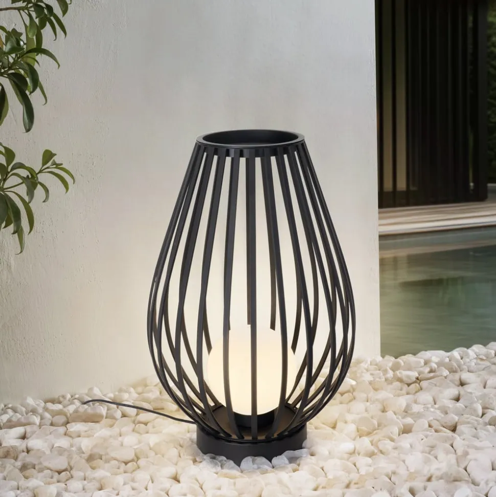 Lucande terraslamp Marrin, zwart, metaal, Ø 46cm
