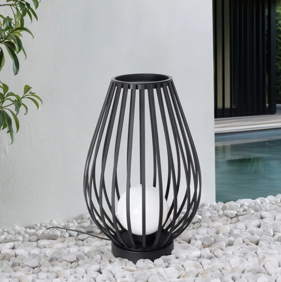 Lucande terraslamp Marrin, zwart, metaal, Ø 46cm