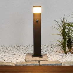 Lucande Timm LED tuinpadverlichting, sensor, 60 cm, antraciet, IP54