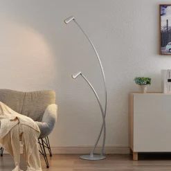 Lucande Velanoris vloerlamp, 2-lamps, geborsteld aluminium