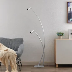 Lucande Velanoris vloerlamp, 2-lamps, geborsteld aluminium