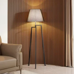 Lucande vloerlamp Amona, zwart, textiel, 150 cm, driepoot