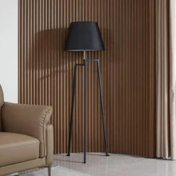 Lucande vloerlamp Amona, zwart, textiel, 150 cm, driepoot