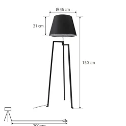Lucande vloerlamp Amona, zwart, textiel, 150 cm, driepoot