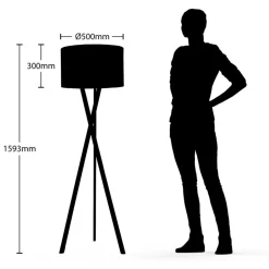Lucande vloerlamp Auriane, driepoot, zwart, stof, 160 cm