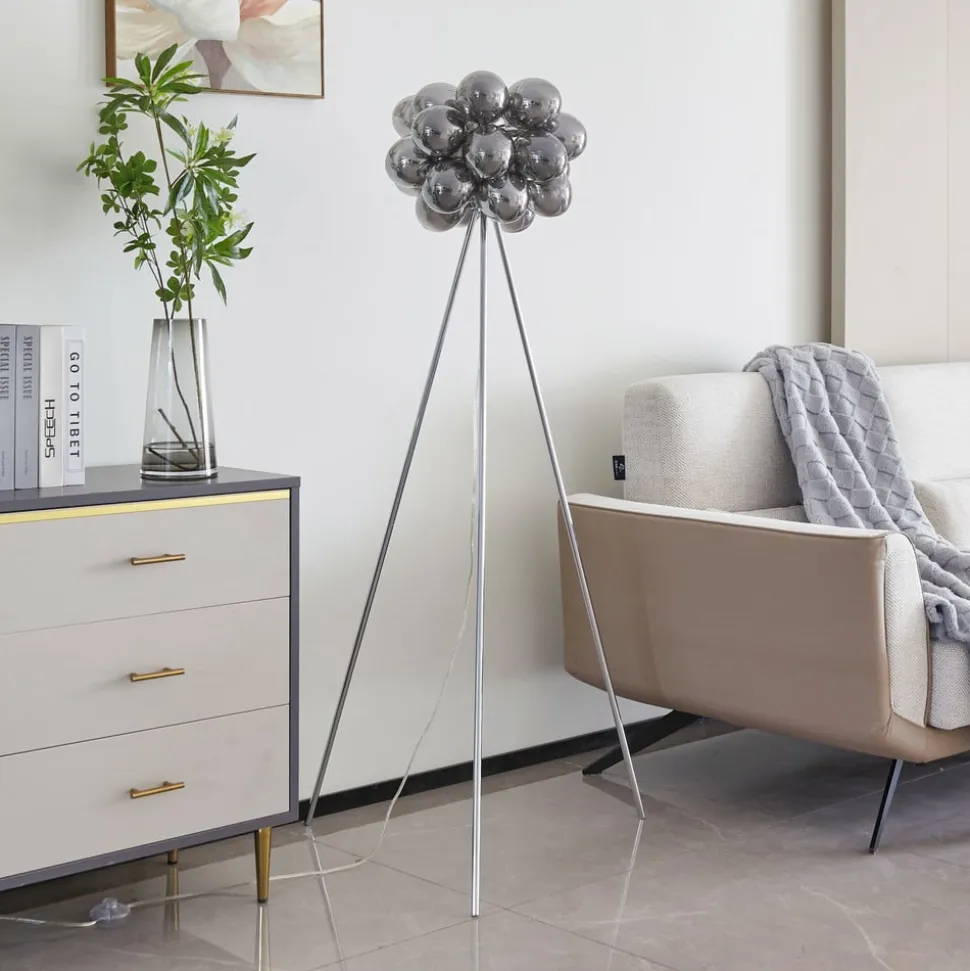 Lucande vloerlamp Diborah, rookgrijs, glas, 150 cm, G9